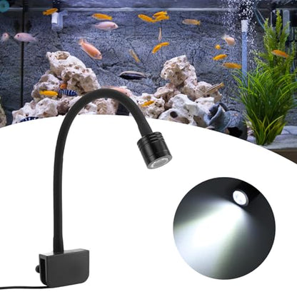Omabeta LED Aquarium Clamp/Holder On Light for 3-6 Gallon Fish Tank, Adjustable Clamp Lamp for Plants and Fish, USB Power Supply, Aluminum Alloy + Silicone Soft Tube (White Light) - size: White Light