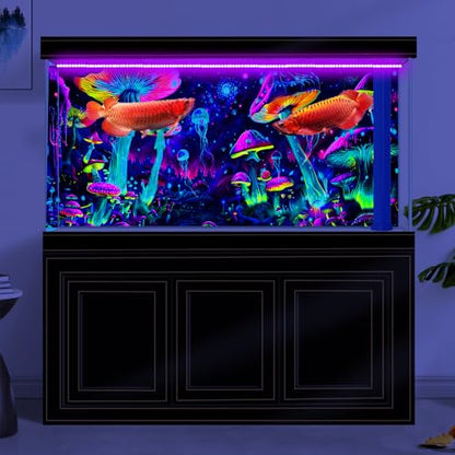 72X18IN Blacklight Aquarium Background UV Reactive Mushroom Background Starry Sky Terrarium Background with 10 EVA Double-Sided Tape - size: 72X18in/180X45cm