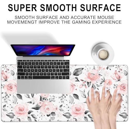 Desk Mat, Pink Rose Flowers Floral Large Extended Gaming Mouse Pad,Waterproof Non-Slip Rubber Base and Stitched Edges Desk Pad for Work Game Office Home 35.4x15.7in - color: Colour14