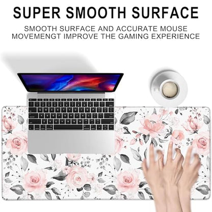 Desk Mat, Pink Rose Flowers Floral Large Extended Gaming Mouse Pad,Waterproof Non-Slip Rubber Base and Stitched Edges Desk Pad for Work Game Office Home 35.4x15.7in - color: Colour14