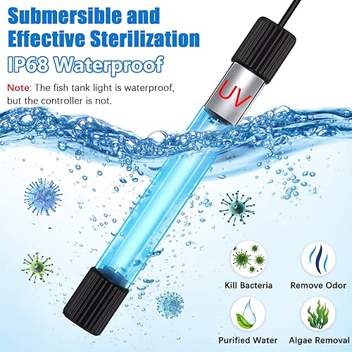TAISHAN Aquarium Clean Light - 3W to 13W Algae Removal With Timer, Waterproof for Fish Tank, Pond, Swimming Pool - size: 9 W - 9.3 inch