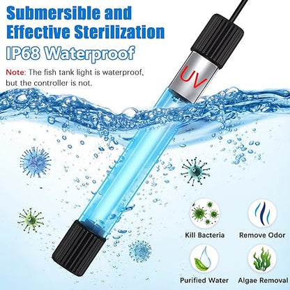 TAISHAN Aquarium Clean Light，13W & 11W & 9 W & 7 W & 5 W & 3 W Algae Removal Light with Timer,Aquarium Water Clean Green Clear Waterproof Clean Light for Fish Tank,Pond,Swimming Pool - size: 7 W - 8 inch