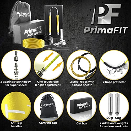 PrimaFIT Pro Speed Jump Rope for Adults, Weighted Skipping Rope for Boxing - color: Golden