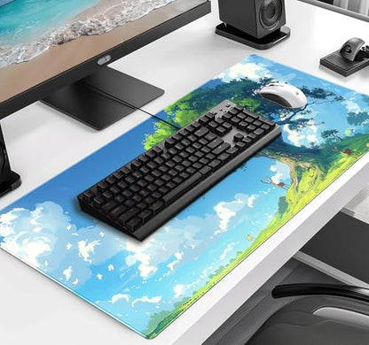 Large Green Plant Outdoor Landscape Office Desk Pad, Computer Mouse Pad | The Surface Of The Mouse Pad Is Designed With Fiber Woven Material, And The Base Is Made Of Natural Anti Slip Rubber. - color: Outdoor Landscape