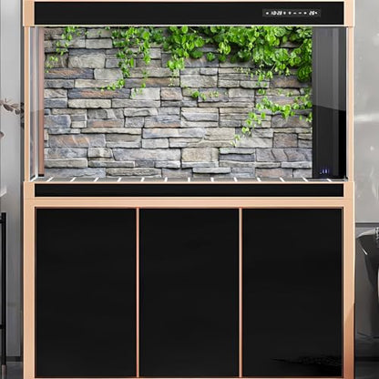2 Packs Rock Wall Aquarium Background Stone Brick Wall Green Climbing Plants Reptile Tank Background Natural Rocky Fish Tank Backgrounds Rocky Walls Pattern Reptile Enclosure Backgrounds 24x16in - color: Brown_Grey, size: 24(W)x16(H)in