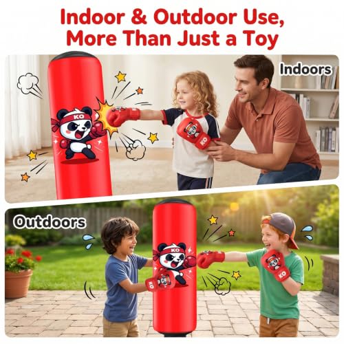 Qoosea Punching Bag for Kids 48in Dinosaur Toys Boxing Bag Set with Gloves - color: Dark Red
