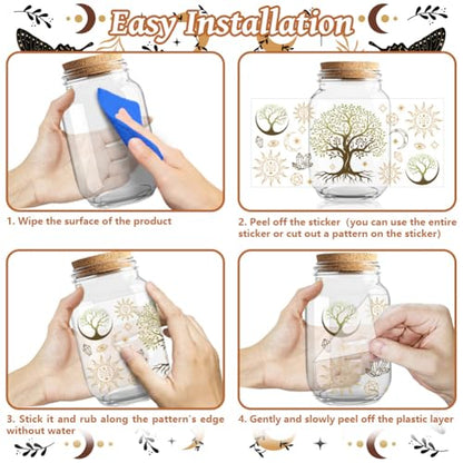 UV DTF Cup Wraps Transfer Stickers Bohemian Divination Pattern, 10 Sheets Waterproof Custom Vinyl Transfer Sticker 16oz Coffee Glass Cup Tumbler Bottle Mug Decals for Men Women - style: Bohemian Divination