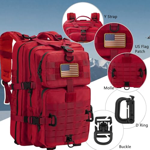 Hannibal Tactical MOLLE Assault Backpack, Tactical Backpack Military Army Camping Rucksack - color: Red