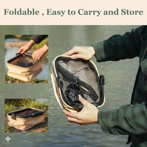 Collapsible Fishing Bucket 3.7 Gallon/14L - Portable Folding Live Bait Bucket with Aerator Pocket, Rope & Net for Live Fish & Shrimp, Kayak, Camping, Hiking - size: 3.7 Gallon (14L)