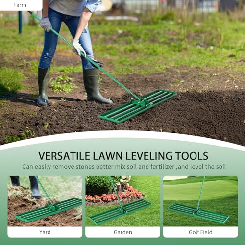 Lawn Leveling Rake, Level Lawn Tool, Heavy-Duty Lawn Leveler with 75inch Steel Extended Handle, Yard Leveling Rake for Creating a Flat Surface,for Soil, Dirt, Topdressing, and Ground (30" x 10")