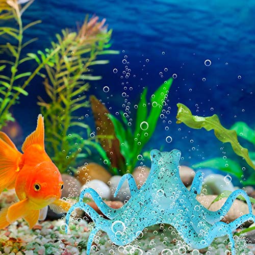 Aquarium Octopus Decoration, Fish Fluorescent Octopus Ornament Artificial Silicone Simulation Octopus with Suction Cup Blue