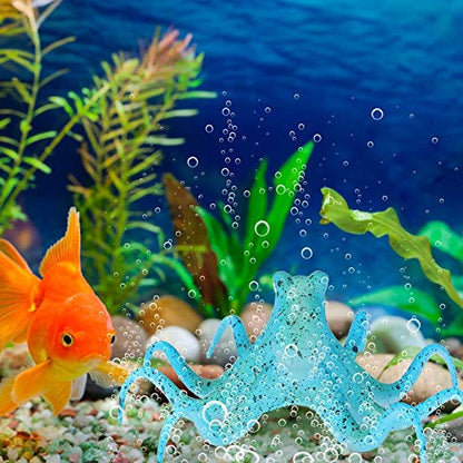Aquarium Octopus Decoration, Fish Fluorescent Octopus Ornament Artificial Silicone Simulation Octopus with Suction Cup Blue