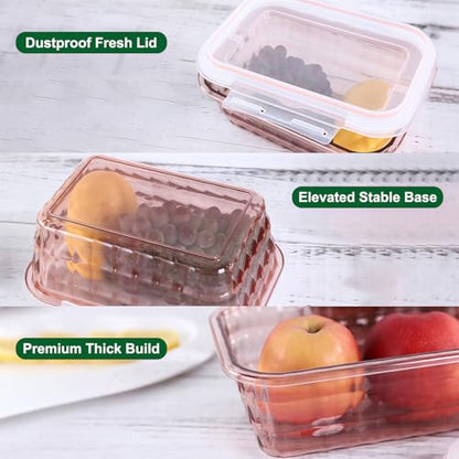 Set of 3 Food Storage Containers with Lids & Handle, BPA Free Plastic Meal Prep & Salad Bowl Containers To Go for Lunch, Salad Serving Bowls for Snack, Fruit, Veggie, Pink