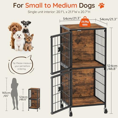 MAHANCRIS Fish Tank Stand and Dog Crate Furniture Bundle, 20 Gallon Aquarium Stand with 2-Tier Storage Shelves, 48.8" Tall Double Dog Kennel Furniture for 2 Dogs, for Home Office, FTHR2001-DCHR5401