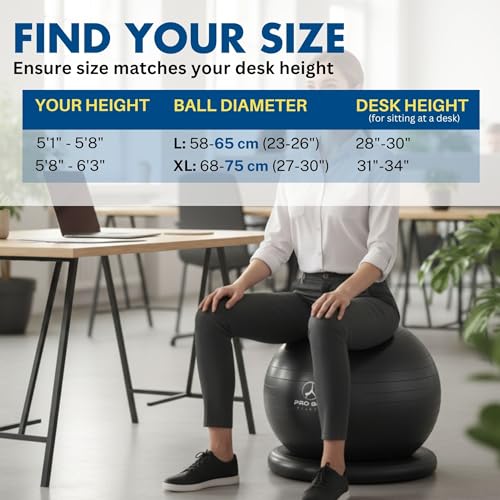 ProBody Pilates Yoga Ball Chair for Office - with Resistance Bands - size: 65 cm
