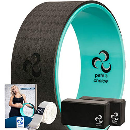 Yoga Wheel Kit for Beginners - Wheel, 2 Blocks, Strap & Guide | Back Roller to Relieve Back Pain & Tension, Deepen Stretches & Boost Flexibility - Complete Home Set for Women & Men