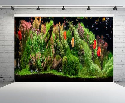 15x8ft Fish Tank Backdrop Aquarium Underwater Grass Leaves Aquatic Plant River Stone Bed Lake Fish Background Diving Holiday Fishing Party Decoration Photo Props Wallpaper
