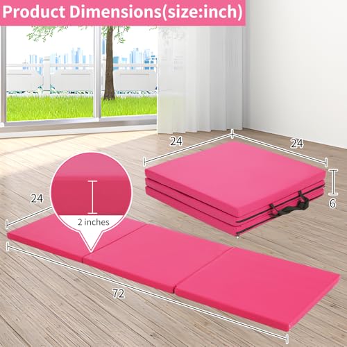 BLKMTY Gymnastics Mat, 2"x6' Folding Exercise Yoga Mat for Kids Tumbling - color: Pink