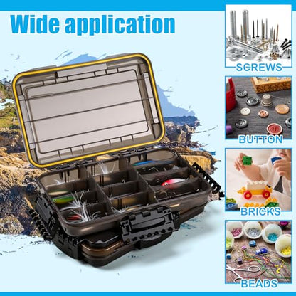 Wonderjune 6 Pack 3600 Fishing Tackle Boxes Waterproof Tackle Trays with Removable Dividers Clear Plastic Storage Organizer Bait Vault Camouflage Box for Freshwater Saltwater (Black) - color: Black
