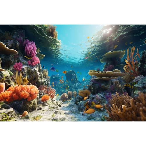 Tropical Ocean Aquarium Background Underwater World Coral Reef Fish Tank Background Under The Sea Marine Life Deep Ocean Terrarium Backgrounds Tropical Ocean Bed Reptile Tank Backgrounds 24x12in - color: Orange_Brown, size: 24(W)x12(H)in