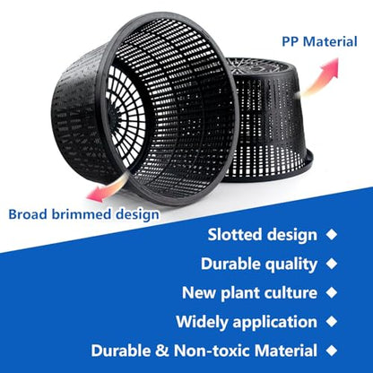 Hydroponic Mesh Net Pots, 6 Pieces, Black Plastic Garden Baskets for Aquatic Plants, Pond and Aquarium