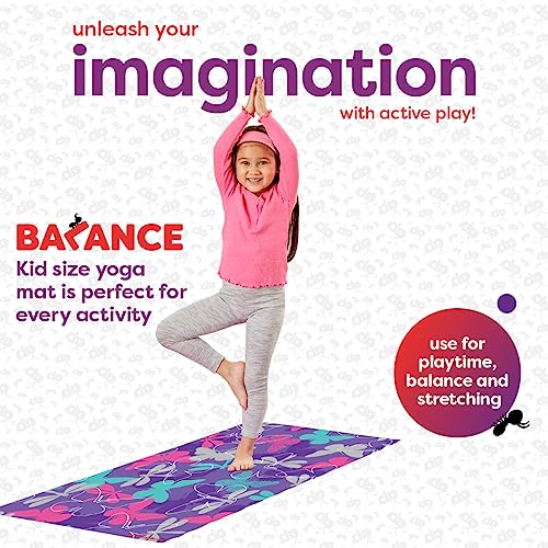 Antsy Pants Kids Yoga Mat - Non-Slip Exercise Mat, 60" x 24", 3mm - color: Purple Butterflies
