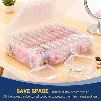 1 Large Box & 30-Grid Transparent Plastic Bead Organizer (Hinged Lid) — A Portable Craft Storage Solution for Jewelry Making, DIY Projects, Nail Art, and Storage of Screws & Small Parts