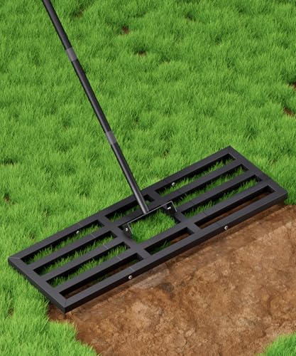 Lawn Leveling Rake 44x10 inch, Heavy Duty Lawn Leveler Tool with 77” Adjustable Long Handle, Powder-Coat Steel Garden Rake, Ground Leveler for Yard Smoothing Soil Grass Dirt Sand, Black - style: L-44x10in