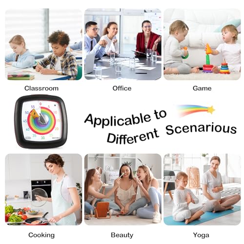 Secura 60-Minute Visual Timer, Silent Study Timer for Kids and Adults - color: Black & Star