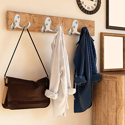 IBosins 8 Pack Silvery Double Prong Coat Hooks Wall Mounted with 16 Screws - color: 8 Pcs Silvery