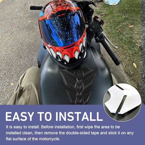 3D Motorcycle Tank Pad, Anti-slip Rubber Fishbone Tank Protector Pad, Self-Adhesive Waterproof Gas Oil Fuel Tank Sticker, Universal Anti-Scratch Protector for Most Motorcycles (Black)