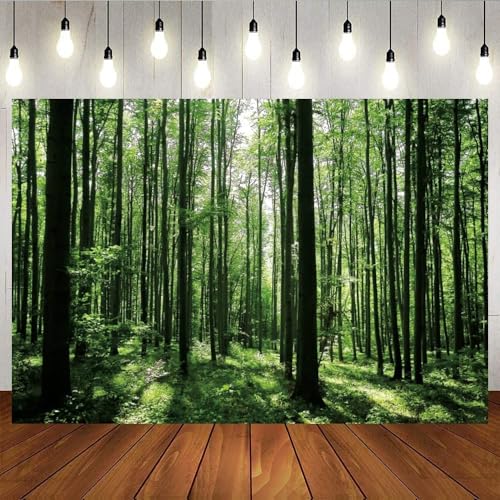 Jungle Forest Photography Backdrop 10x6.5ft Green Rainforest Sunlight Grassland Wonderland Nature Landscape Background for Spring Adventure Camping Hiking Theme Party Decoration Banner Photoshoot Prop - size: 10x6.5ft