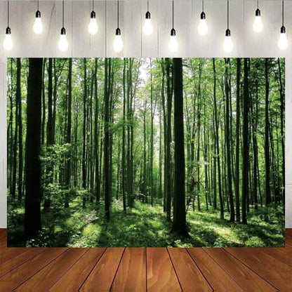 Jungle Forest Photography Backdrop 12x8ft Green Rainforest Sunlight Grassland Wonderland Nature Landscape Background for Spring Adventure Camping Hiking Theme Party Decoration Banner Photoshoot Prop - size: 12x8ft