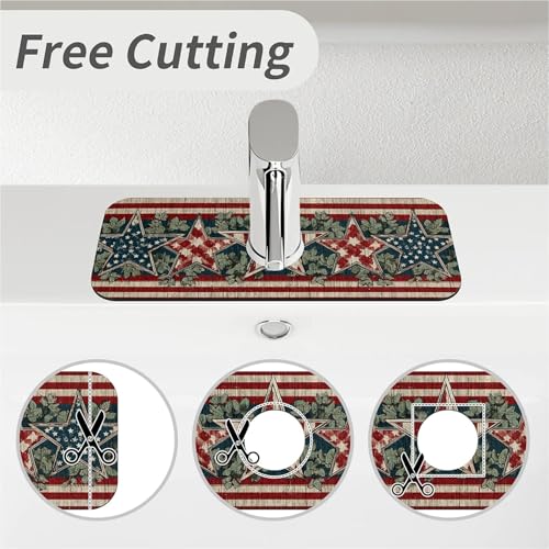 Kitchen Sink Splash Guard，Vintage American star-1 Faucet Mat Sink Gadgets-Super Absorbent Fast Drying Mat Drip Catcher for Kitchen, Bathroom,Sink Mat, Dish Drying Mat, Bathroom(15" X 5.5" )