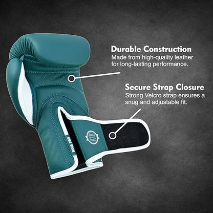 Ring Pro Leather Boxing Gloves with Strap – Premium for Training, Sparring, MMA, Kickboxing, Muay Thai (Unisex) - color: Green, size: 12 oz