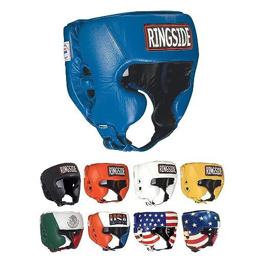 Ringside Competition Boxing Muay Thai MMA Sparring Head Protection Headgear with Cheeks - color: Blue, size: Medium