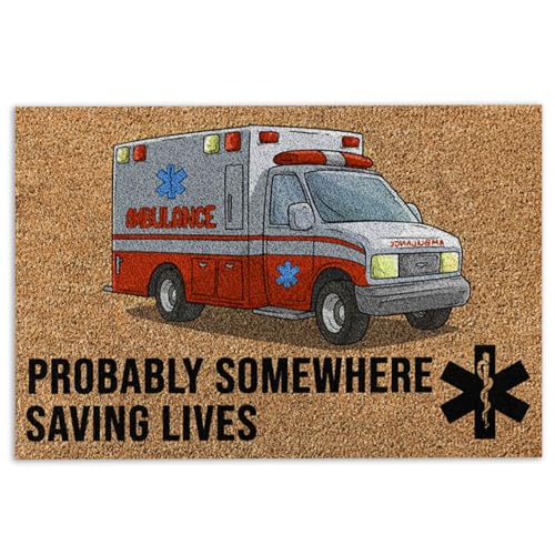 Door Mat EMT Paramedic Probably Somewhere Saving Lives Welcome Non-Slip Mats Funny Doormat Bathroom Kitchen Front Porch Rugs Entrance 16 * 24in/40 60cm - color: Color-5