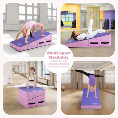 Gymnastics Cheese Mat Incline Wedge Mat, Folding Gymnastics Mat for Kids Tumbling, Indoor/Outdoor Skill Shape Training & Exercise equipment Home Gym Yoga - size: M:47.2"x23.6"x13.8"