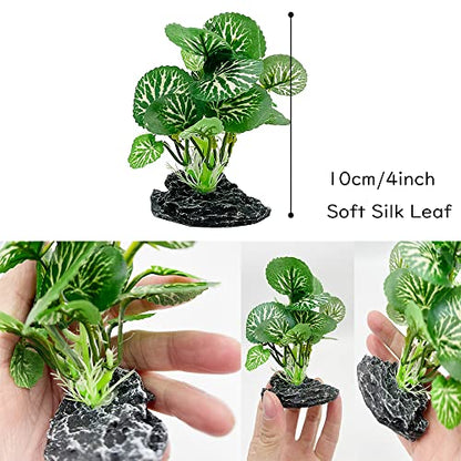 Aquarium Plants Betta Fish Tank Decorations 4inch/2pcs Soft Silk Artificial Plant Goldfish Waterscape Fish Hides Snake Tank/Reptiles Plants(A-2pcs Set/Green)