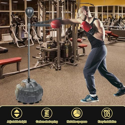 INNOLIFE Punching Bag with 360°Spinning Bar Speed Trainer with Two Balls | Training Boxing Ball with Reflex Bar Free Standing, Adjustable Height for Adult