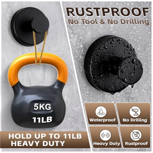 Suction Cup Hooks for Shower,Stainless Steel Towel Hooks No Drill - color: Matte Black