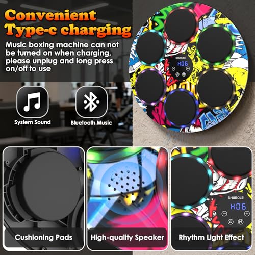 Music Boxing Machine for Kids & Adults - Wall Punching Pad with Lighting, 9-Speed Bluetooth Boxing Game with Gloves, Wall Mounted Exercise Equipment, 2026 Upgrade Boxing Equipment for Kids Age 6+ - color: Hip-Hop