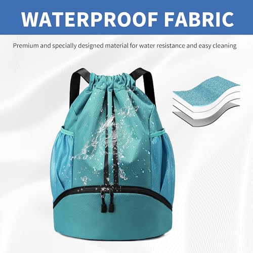JELUTAR Drawstring Backpack Gym Bag with Shoes Compartment, Teal - color: Teal, size: Large