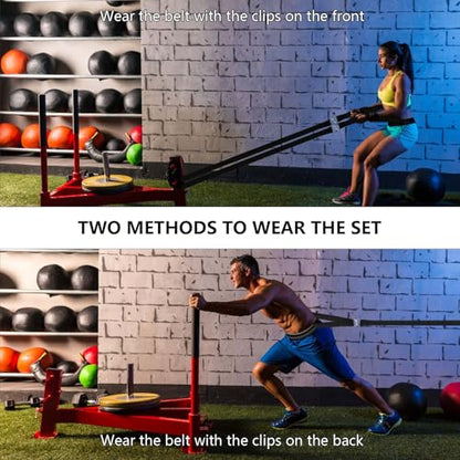 Sled Pulling Belt Set, Adjustable Waist Strap with Pulling Rope | 2Pcs Sled Tire Training Suit to Have Strength Agility Power Exercise Help to Enhance Full Body Building Indoor and Outdoor - size: 6.6ft