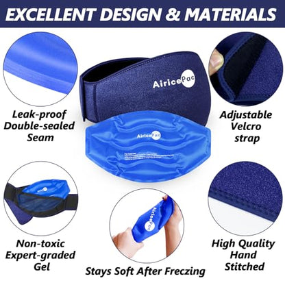 AiricePac Ice Pack for Back Pain Relief, Reusable Gel Lower Back Wrap, Cold Compress Therapy for Waist Lumbar Injuries, Sciatic Nerve, Herniated or Degenerative Disc, Coccyx, Tailbone Pain Blue - style: BACK ICE PACK