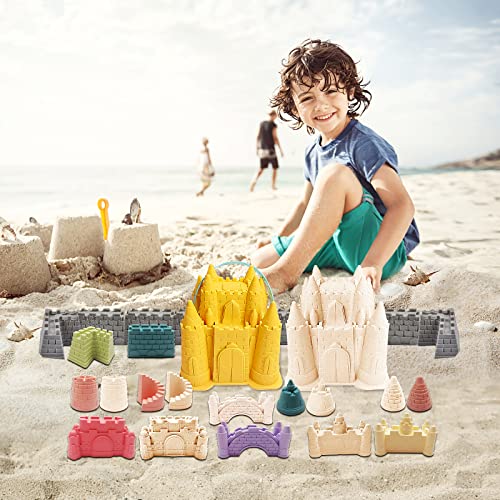 Beach and Sand Castle Kit, 12 PCS Sand Toys for Kids Outdoor with Sand Castle Bucket, Molds, Rake and Shovel, Great Toys for Beach