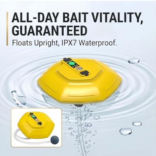 Ipx7 Floating & Rechargeable Bait Bucket Aerator, 3000mah Portable Live Bait Aerator for Fishing, Floating Oxygen Pump for Fish Tank & Livewell, Rechargeable Aerator for Bait Transportation
