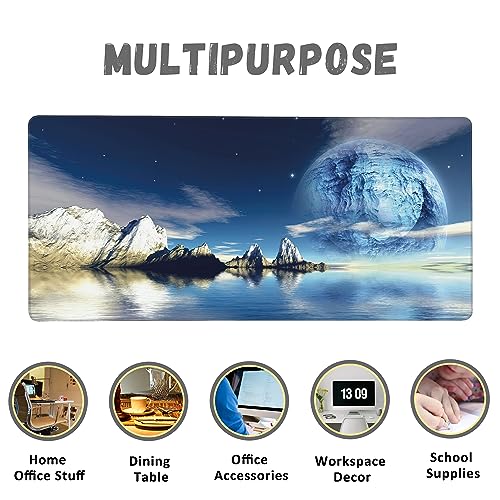 Extended Gaming Mouse Pad SciFi Space Moon Large Mousepad with Stitched Edges,Anti-Slip Rubber Base Keyboard Mouse Mat Desk Pad for Gaming Home Office 35.4 x 15.7 inches - color: Scifi Space Moon