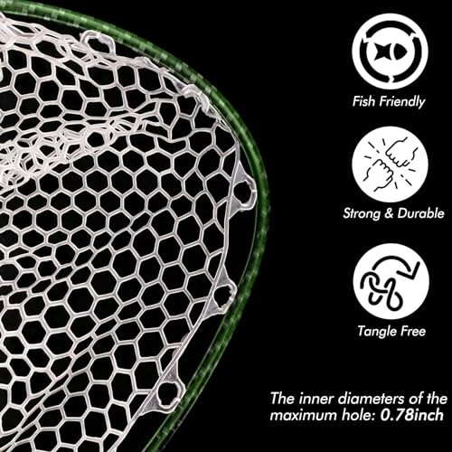 Riverruns Fly Fishing Landing Net Carbon Fiber Trout Net with Measurement Handle, Soft Rubber Mesh - 26" Standard (Wading) / 37" Long (Kayak) - color: 26" Wading Net (Standard) - Green 3K Woven