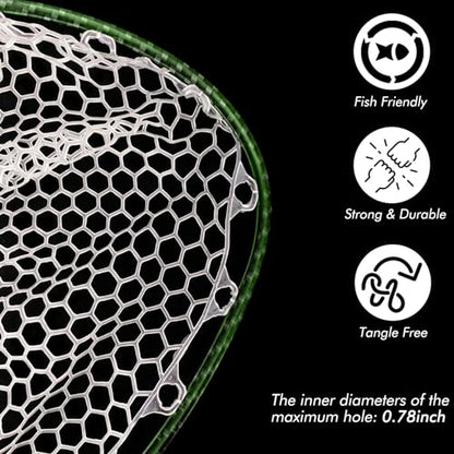 Riverruns Fly Fishing Landing Net Carbon Fiber Trout Net with Measurement Handle, Soft Rubber Mesh - 26" Standard (Wading) / 37" Long (Kayak) - color: 26" Wading Net (Standard) - Green 3K Woven